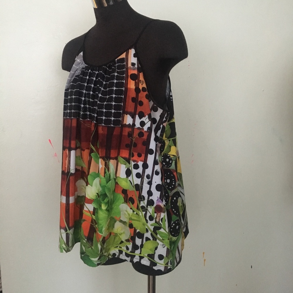 Graphic Print Spaghetti Strap Cami Tank Top EUC